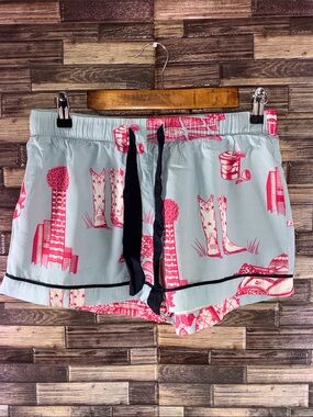 EUC Katie Kime Blue Pink Dallas Toile State Fair Cowboy Printed Shorts Pajama